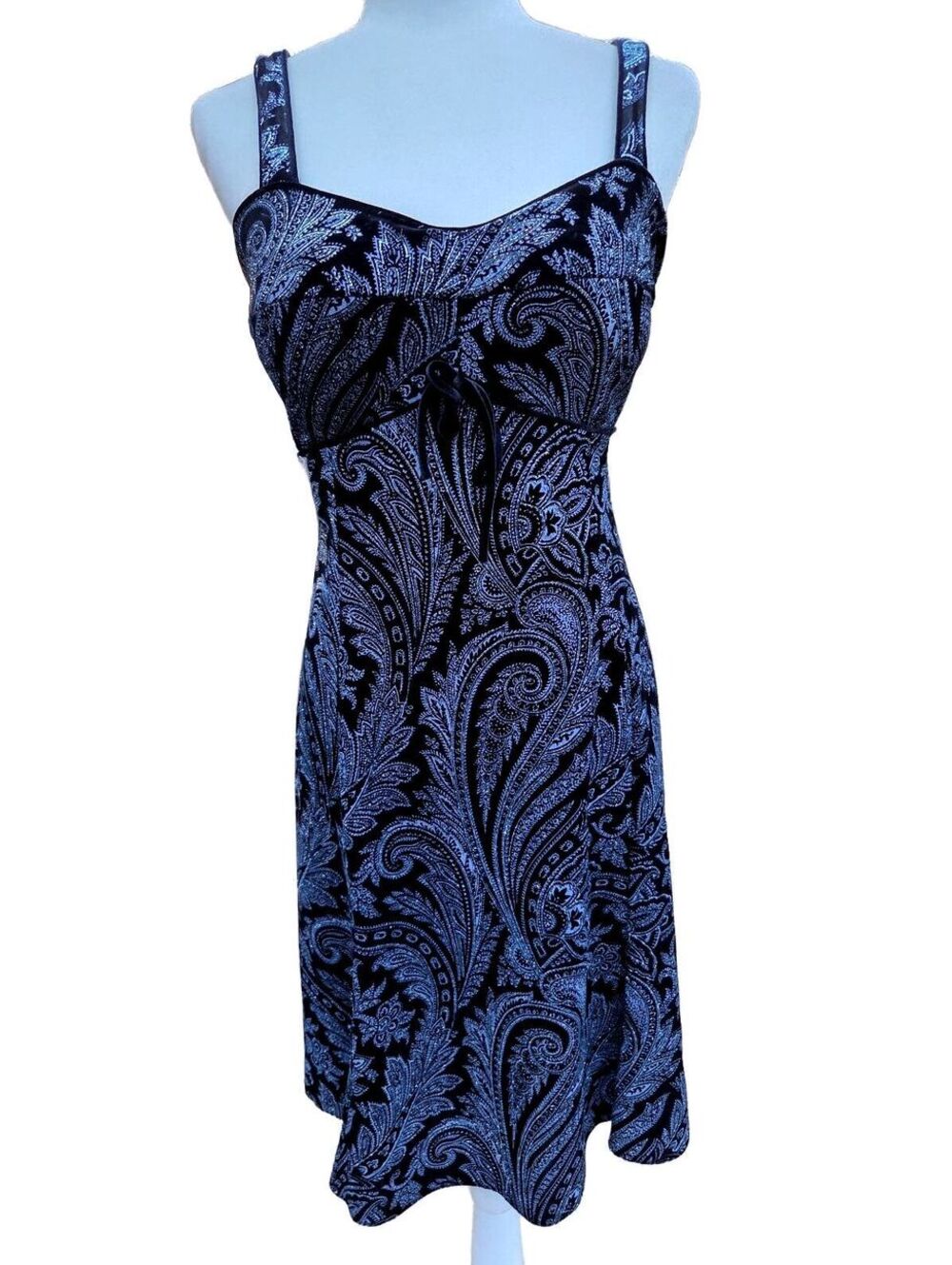 Vintage Y2K 90s Whimsigoth Crushed Velvet Paisley Maxi Dress w/ X-Back Sz 12